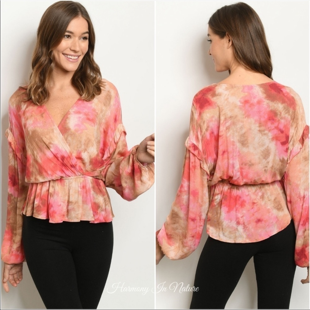 MTS NWT Floral Rose/brown/tan Wrapped V-neck Blouse Size M